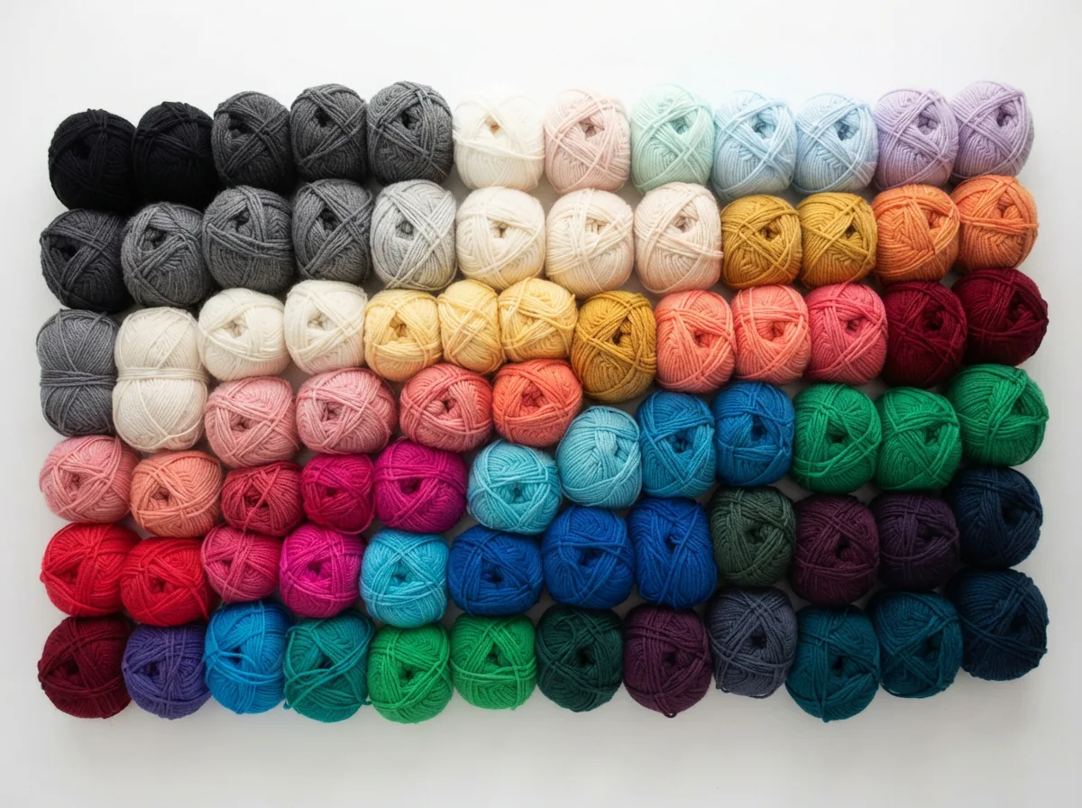 A color wheel or gradient arrangement showing the full range of Luxe Merino yarn colors.