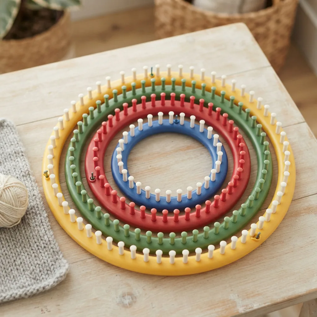 Knit Quick Knitting Loom Set by Loops & Threads with four round looms.