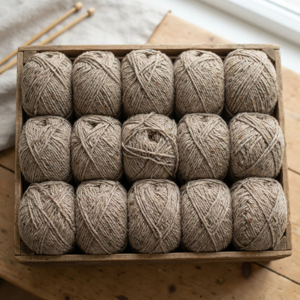 A bulk pack of 18 skeins of Impeccable Tweed yarn.