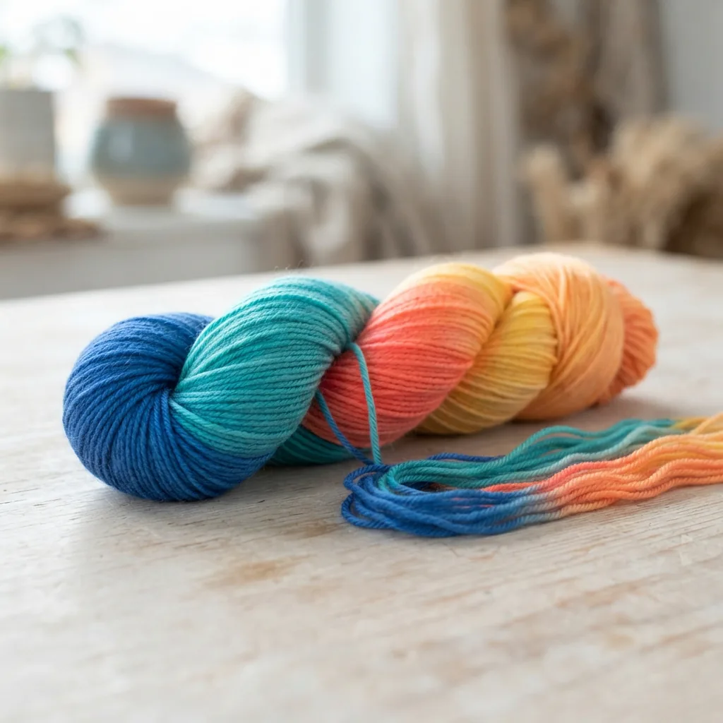 A skein of Grande Ombre yarn, showcasing its gradient color bands.