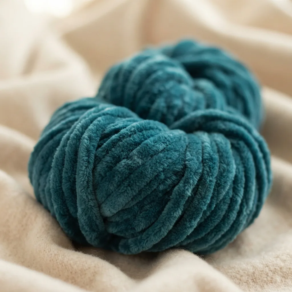 A skein of Velvet Cloud Chenille yarn looking ultra-soft