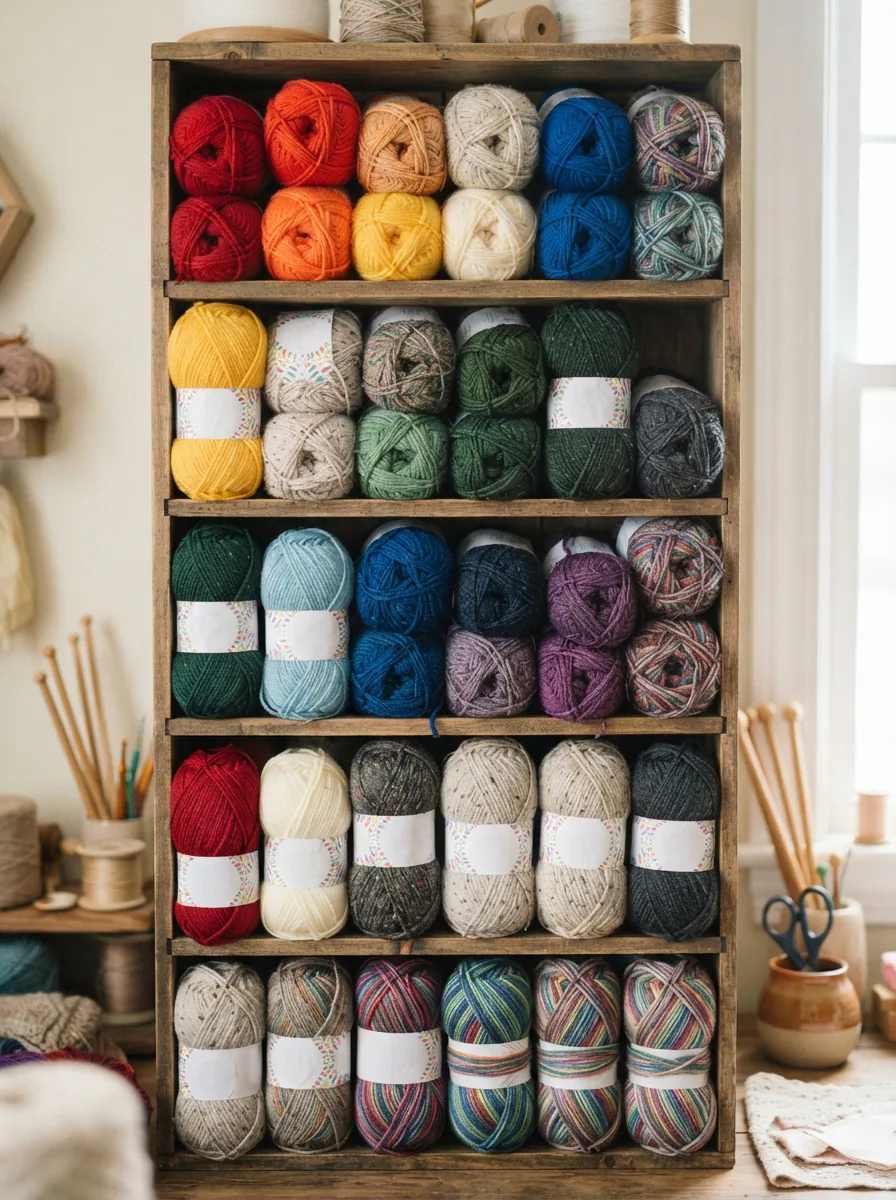 A vibrant assortment of Loops & Threads Impeccable yarn skeins arranged artfully.