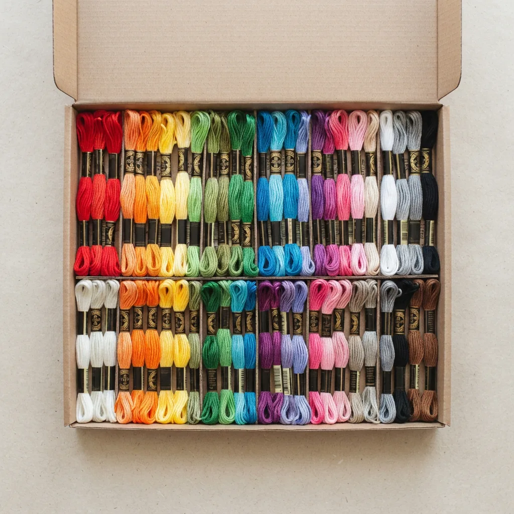 The Loops & Threads Embroidery Floss Value Pack box open to show multiple color skeins inside.
