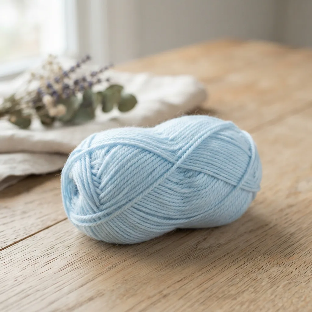 Cozy Wool DK yarn skein in a light, spring-like color.