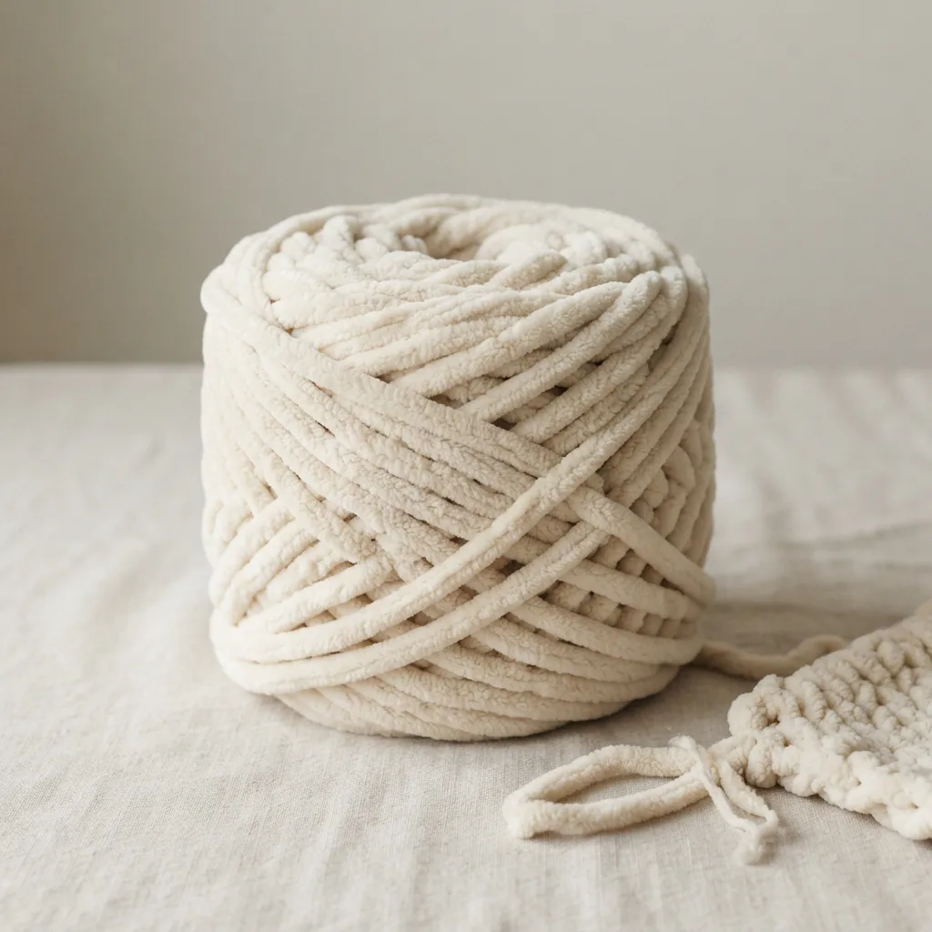A skein of Loops & Threads Chenille Home yarn