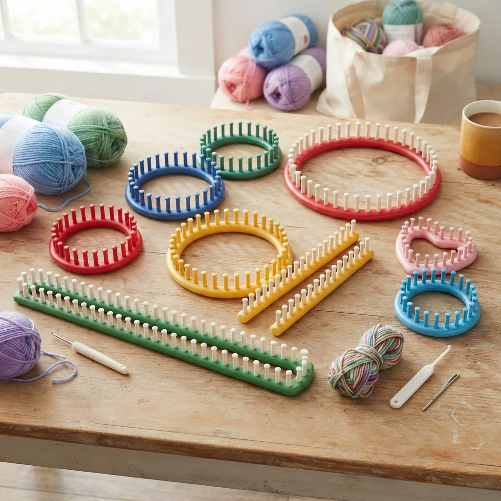 Loops & Threads Knit Quick Knitting Loom Set with mini kit components.
