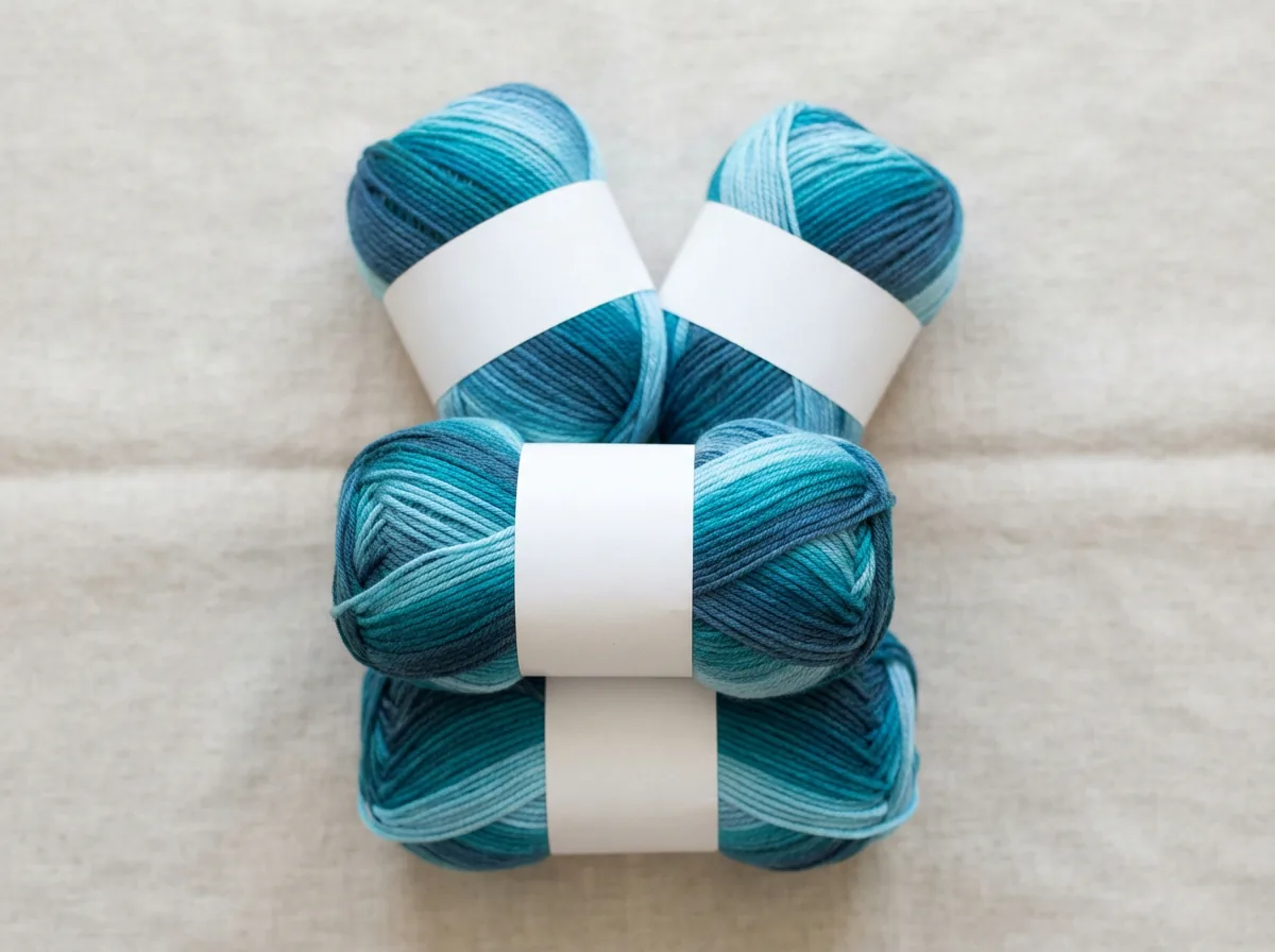 A lot of four skeins of Loops & Threads Ombre Hues yarn arranged together.