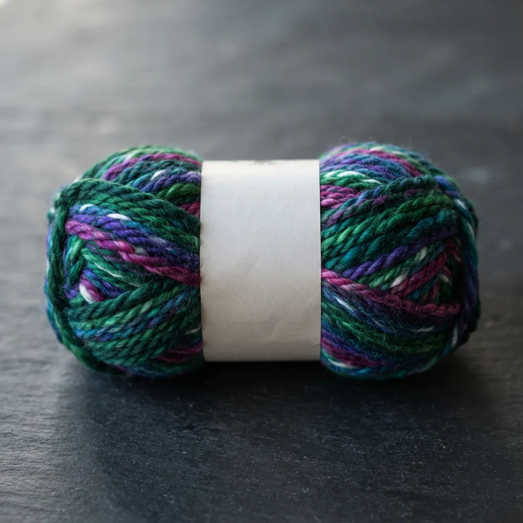 A single skein of Loops & Threads Charisma Yarn in the vibrant Northern Light multicolor colorway.