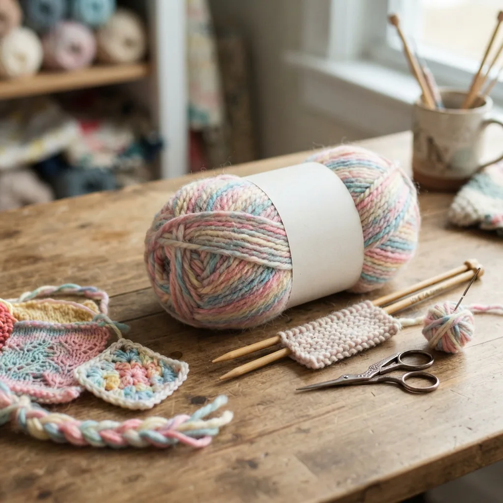 A skein of multi-purpose Loops & Threads Snuggly Wuggly Yarn for various crafts.