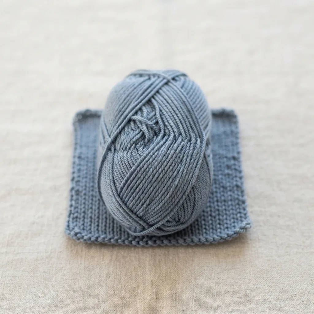 A skein of Impeccable solid yarn in a bright color, with a small knitted swatch nearby.
