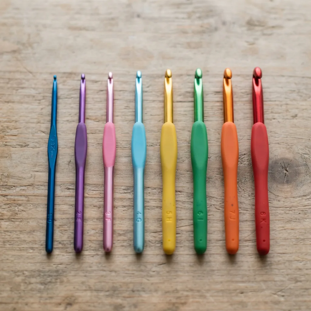 Crochet Hook Set with eight hooks ranging from D to K size.