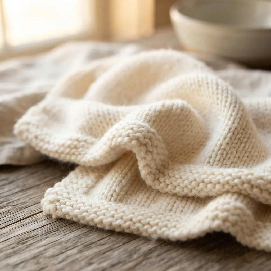A close-up showing the plush, soft texture of a knitted cotton swatch after multiple washes.