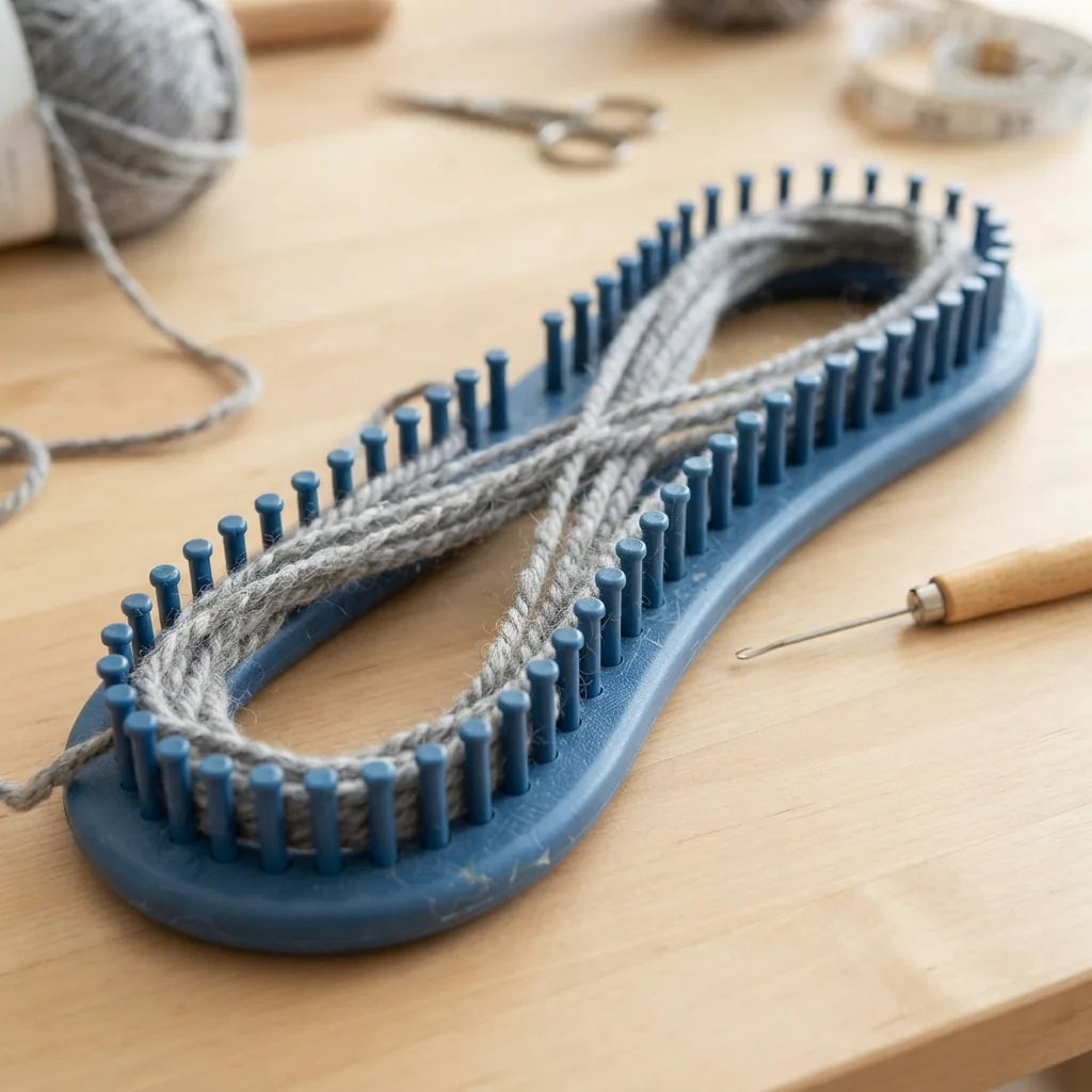 Knit Quick Infinity Loom by Loops & Threads with yarn.