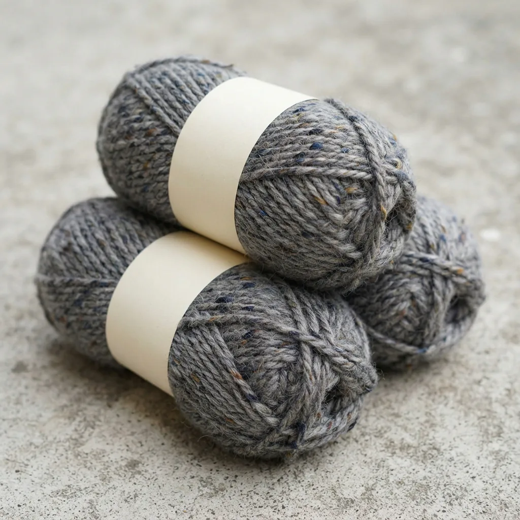Three skeins of Loops & Threads Charisma Tweed Stripe yarn bundled together.