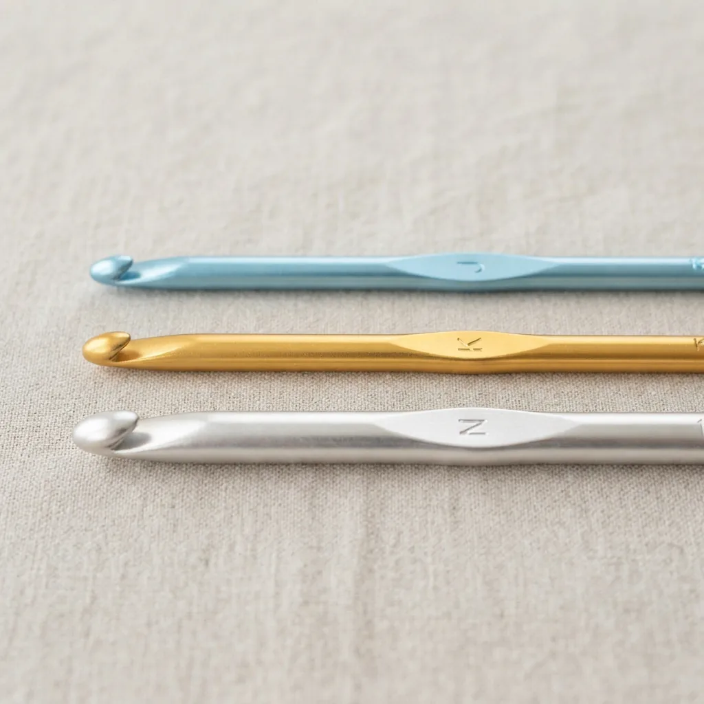 Aluminum Crochet Hook Set with large J, K, and N size hooks.