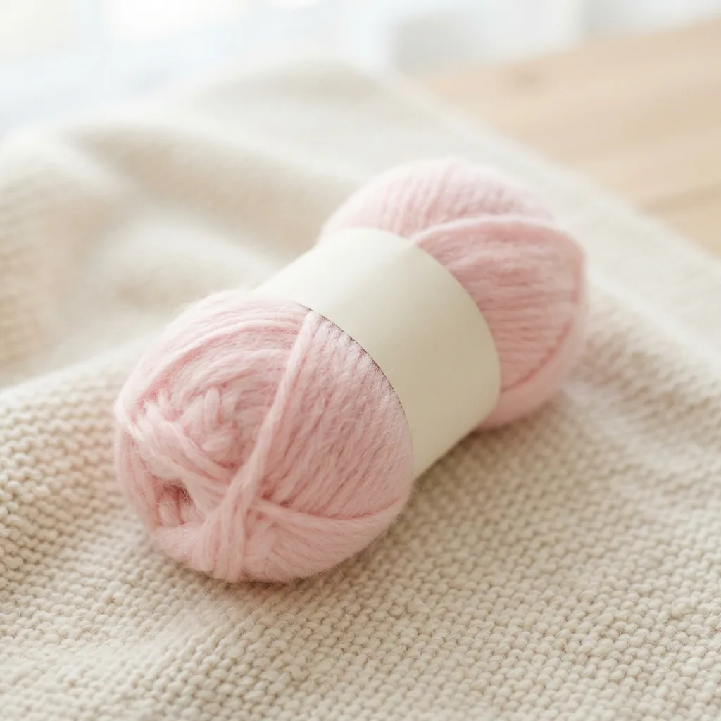 A skein of Loops & Threads Snuggly Wuggly Baby yarn on a clean surface.