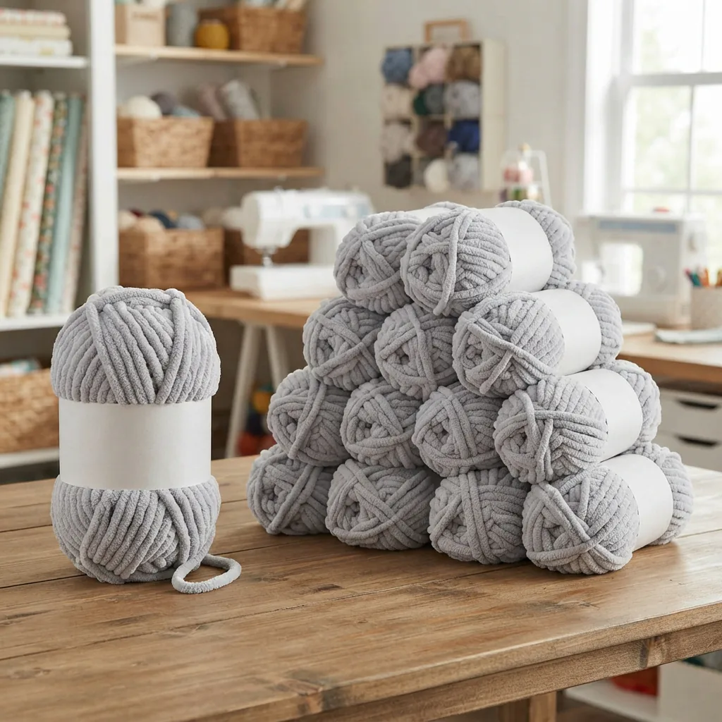 A single skein of yarn compared visually to a neat stack of 18 identical skeins.