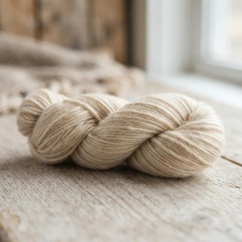 A skein of Superwash Merino Yarn, emphasizing its natural fiber look and softness.
