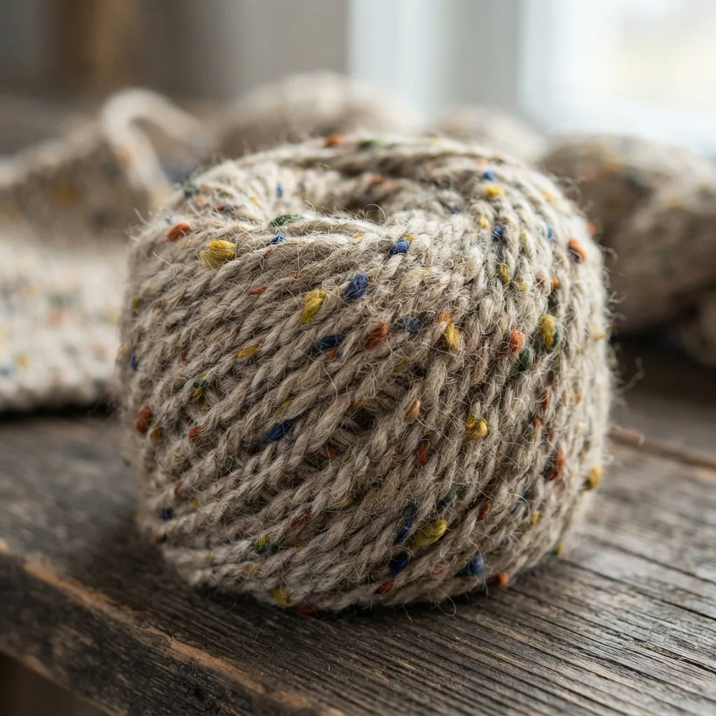 Cozy Wool Tweed yarn with colorful flecks.