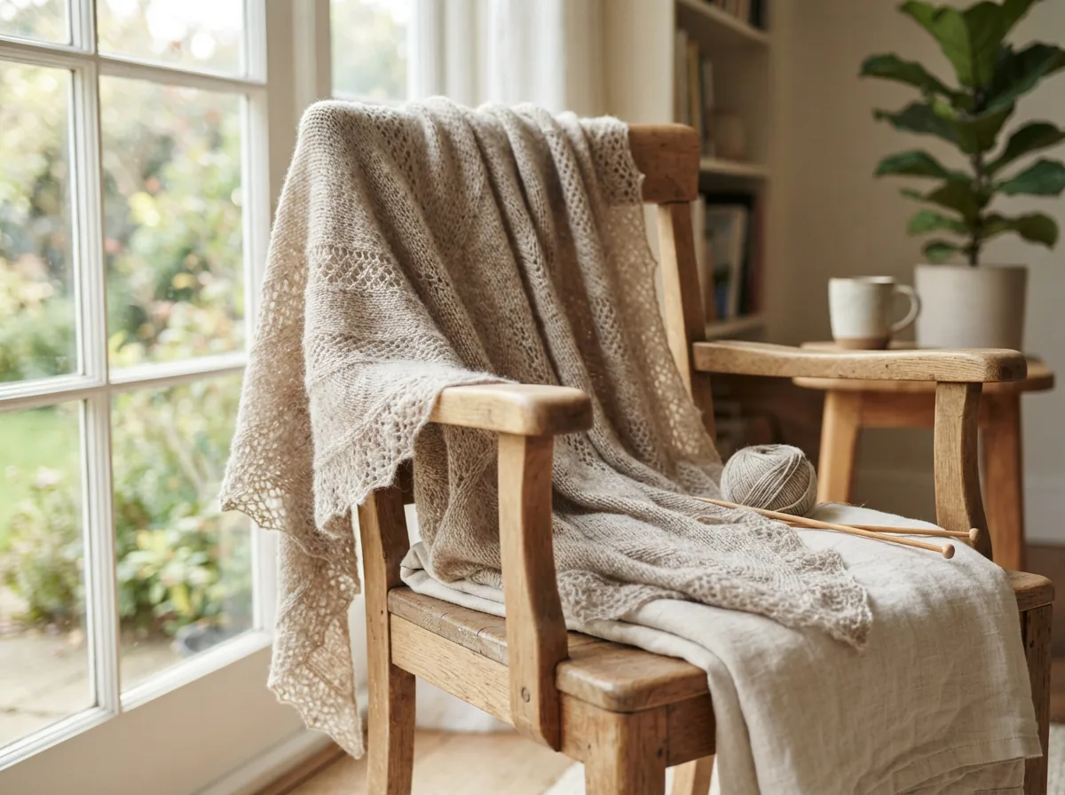 Cozy Wool DK yarn knitted into a lightweight shawl.
