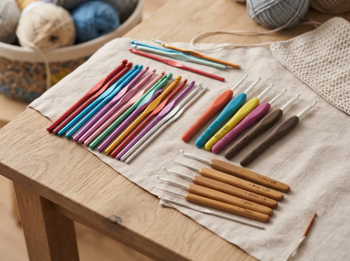 An overview of different Loops & Threads crochet hook set types.