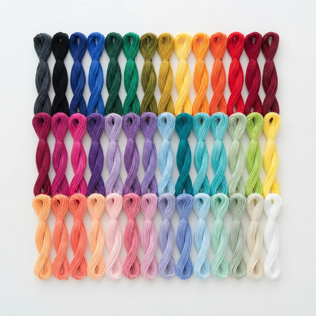 The Loops & Threads 36-color embroidery floss pack with skeins displayed in a color gradient.
