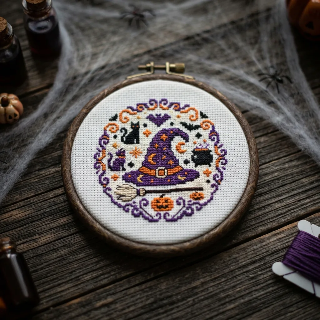 The 3.5 inch Mystical Icons Halloween counted cross stitch kit by Loops & Threads.