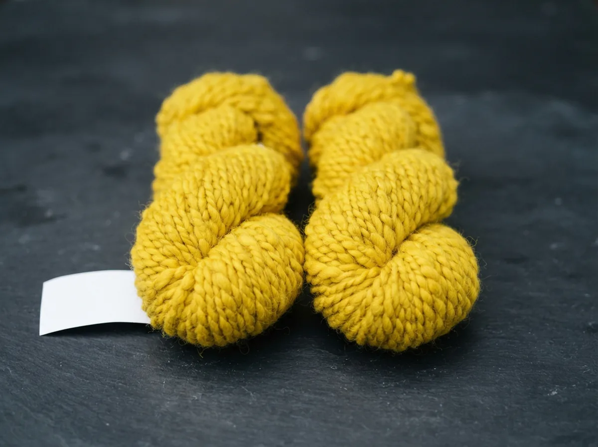 Two skeins of Loops & Threads Country Loom Yarn in the bright Solarium yellow colorway.