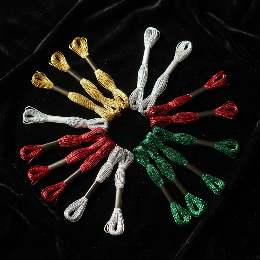 The Loops & Threads Metallic Embroidery Floss Assortment with shiny, sparkly skeins.