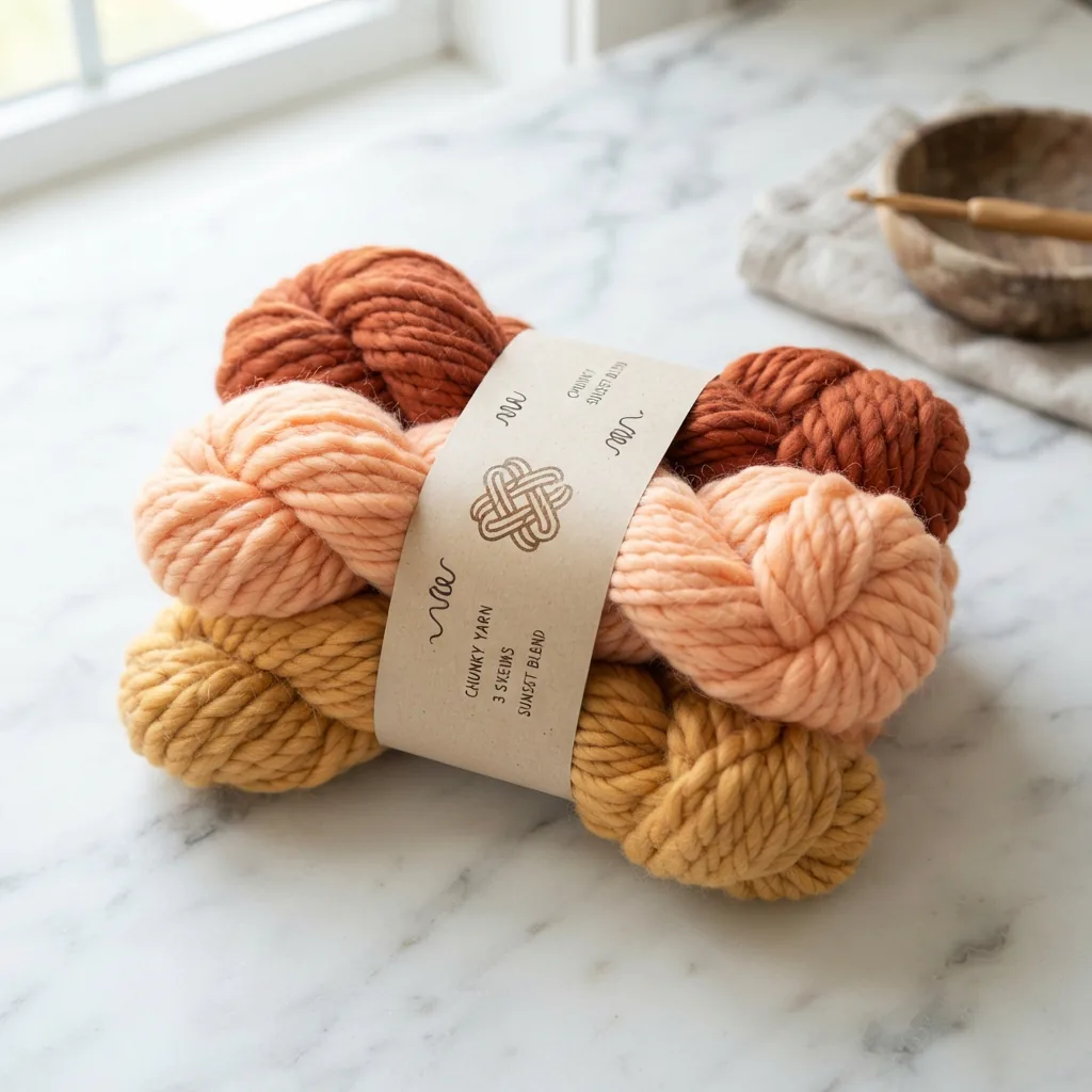 A bundle of three Loops & Threads chunky yarn skeins in sunset-inspired colors.