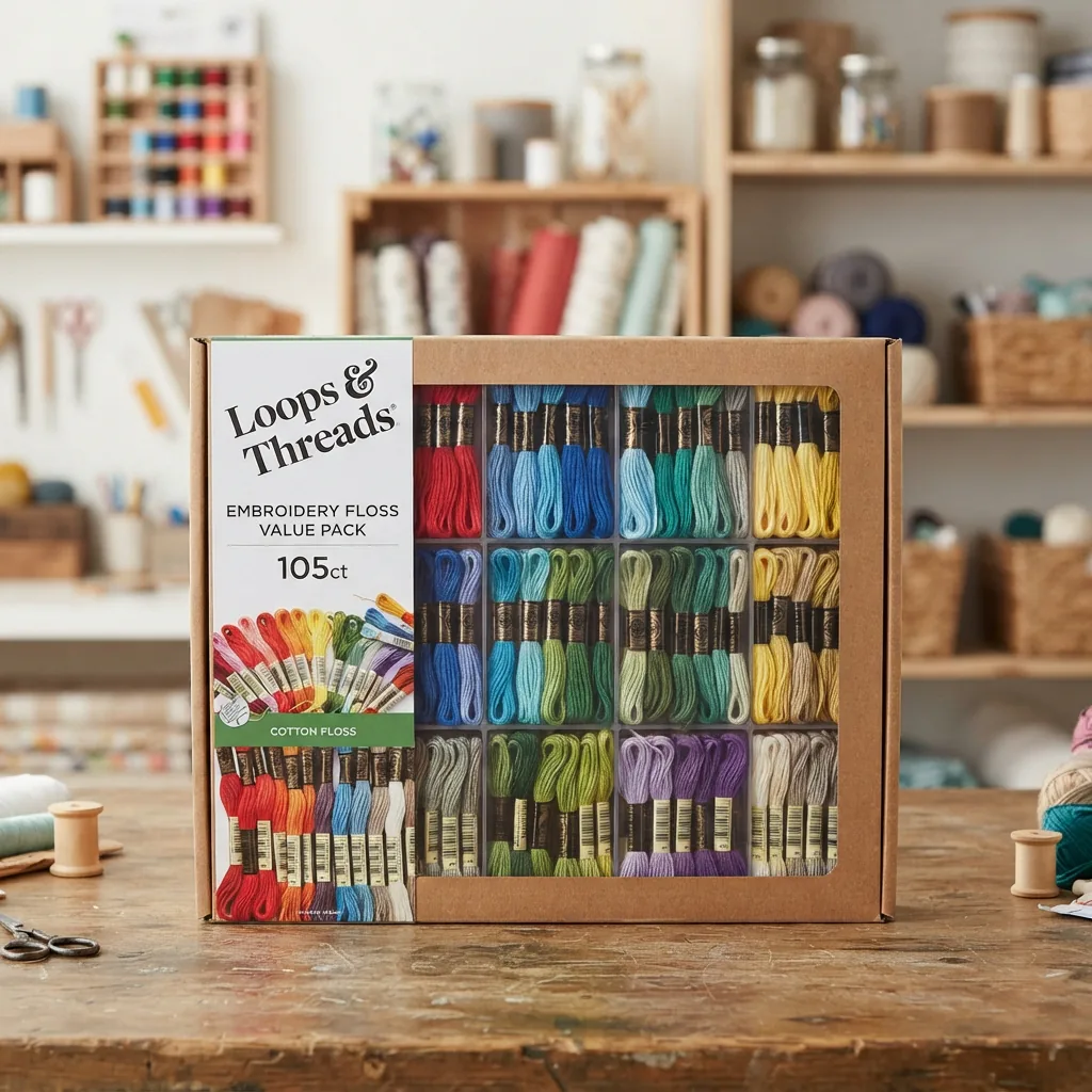 The large Loops & Threads Embroidery Floss Value Pack (105ct) box.