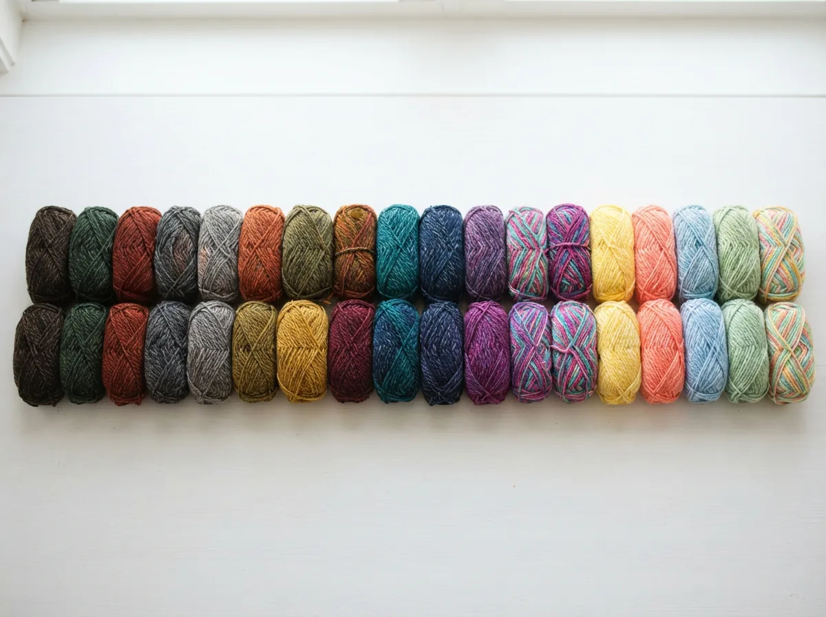 An assortment of Loops & Threads Multi Marled yarn skeins showing a range of color families.