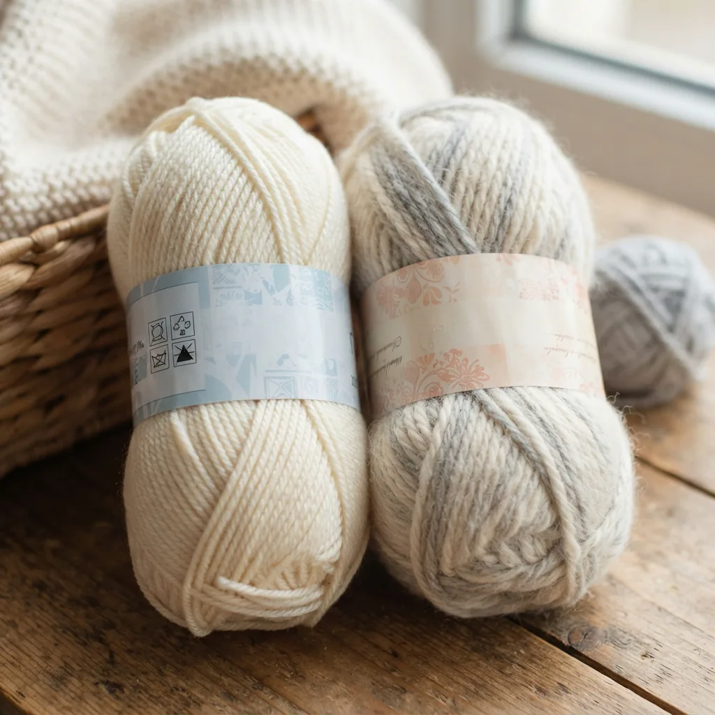 A comparison of yarn skeins, highlighting soft texture and labeled fiber content.