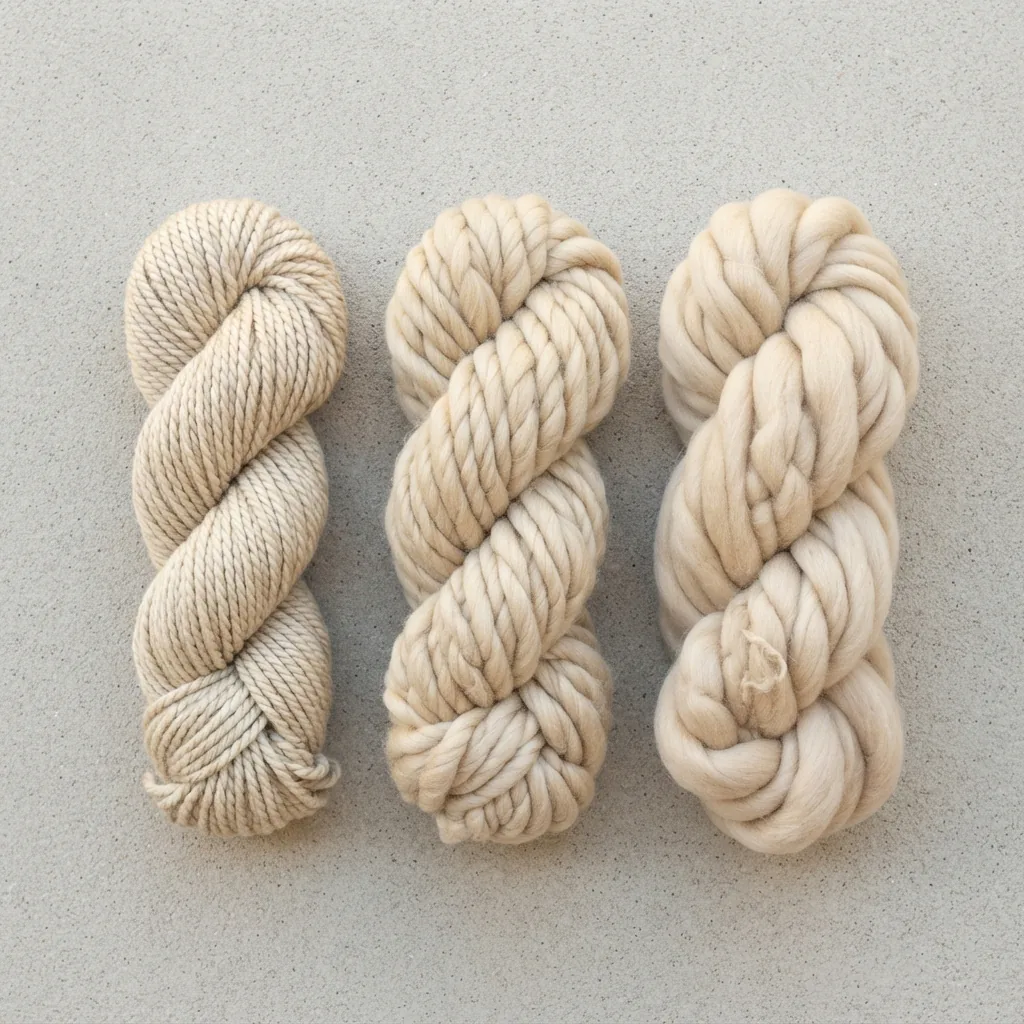 Different weights of Barcelona yarn displayed side-by-side for comparison.