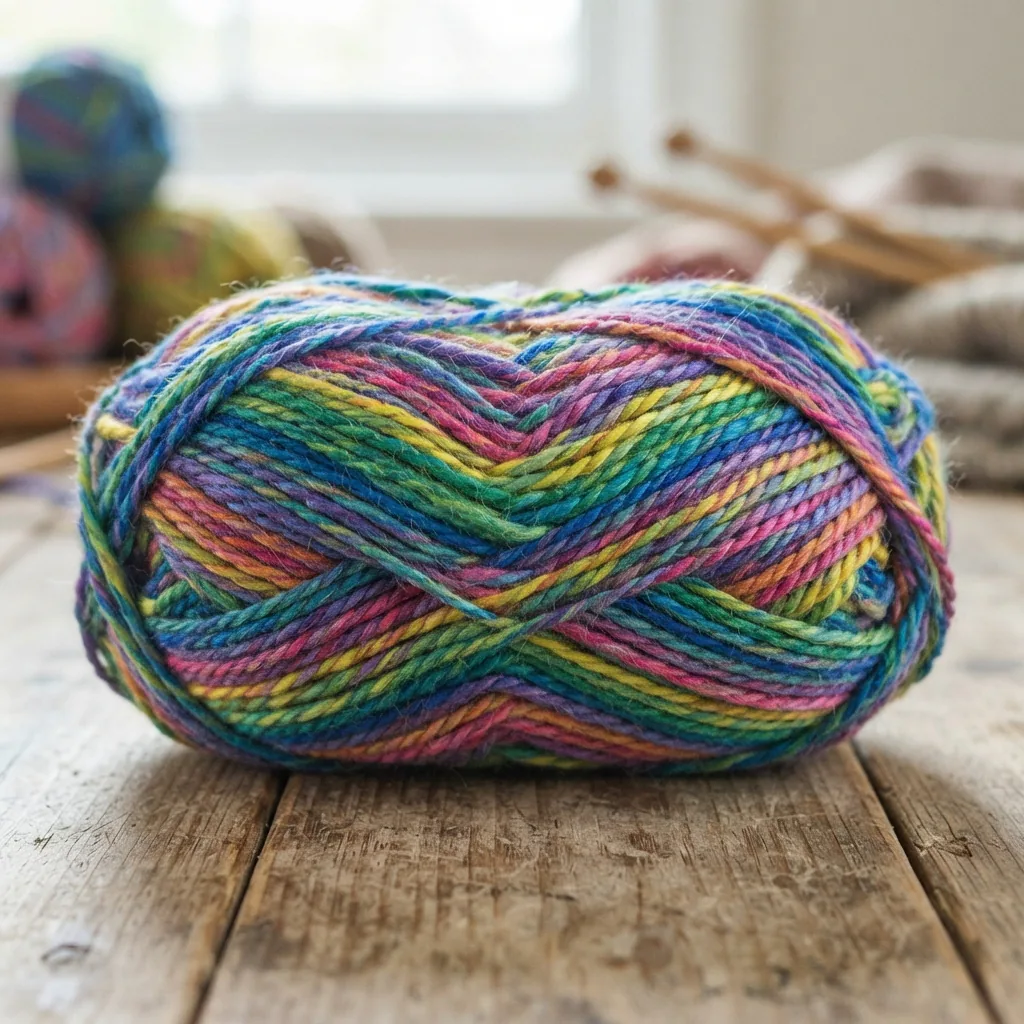 A skein of Impeccable Multi yarn showing its variegated color pattern.