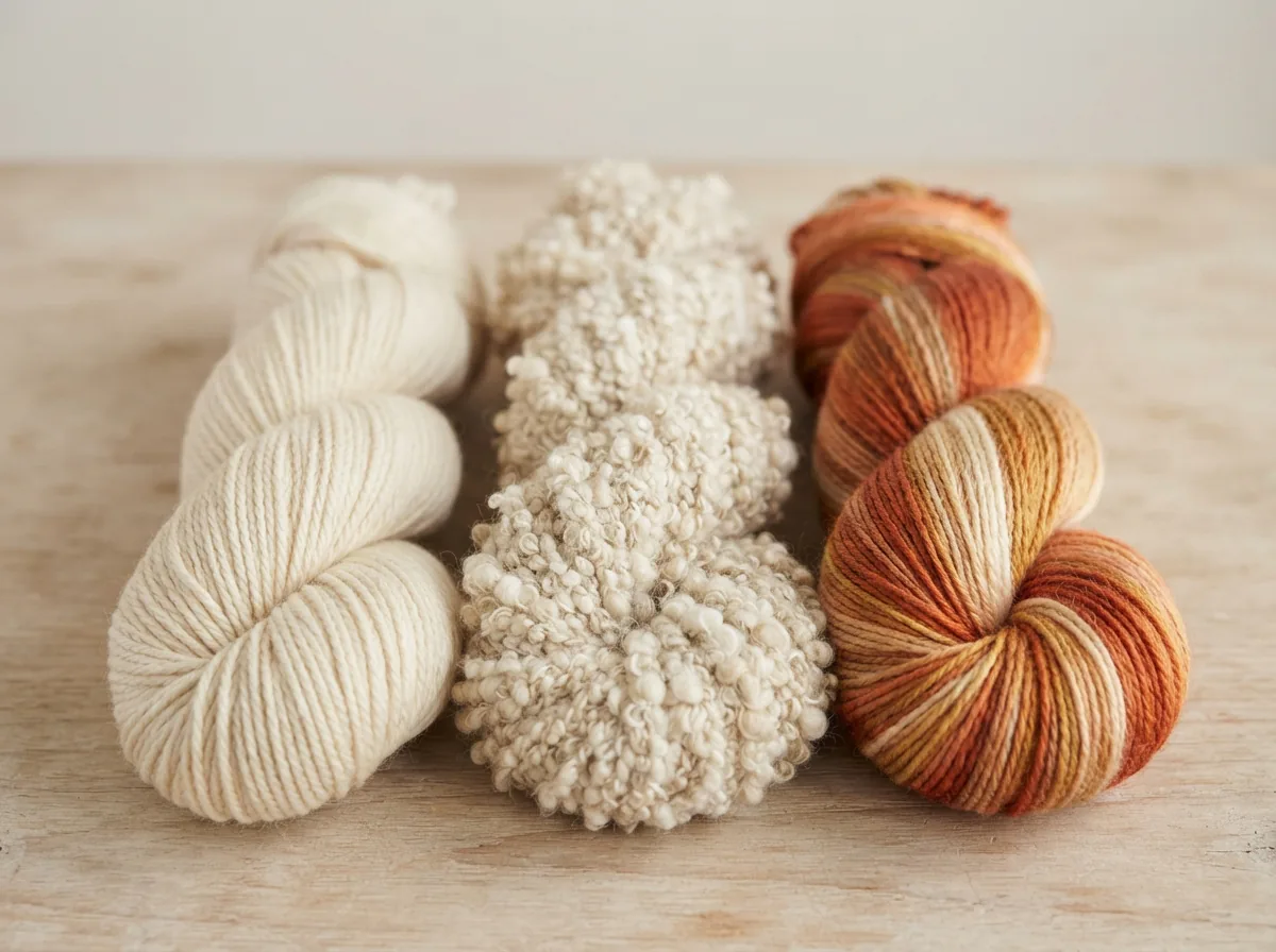 A curated group of different Country Loom yarn styles: smooth, bouclé, and ombre.