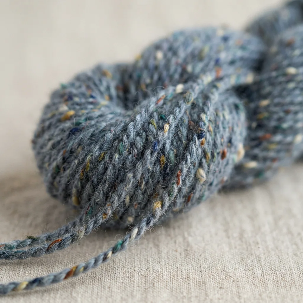 A skein of Charisma Heather yarn, close-up to show the flecked color detail.