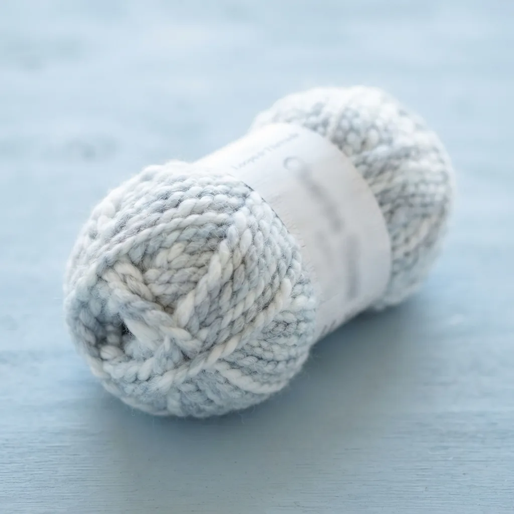 A single skein of Loops & Threads Charisma Yarn in the cool-toned Arctic color.