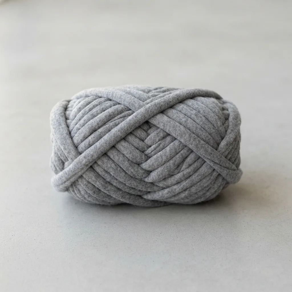 A skein of Loops and Threads Wild and Free Jumbo Yarn in T-Shirt Grey.
