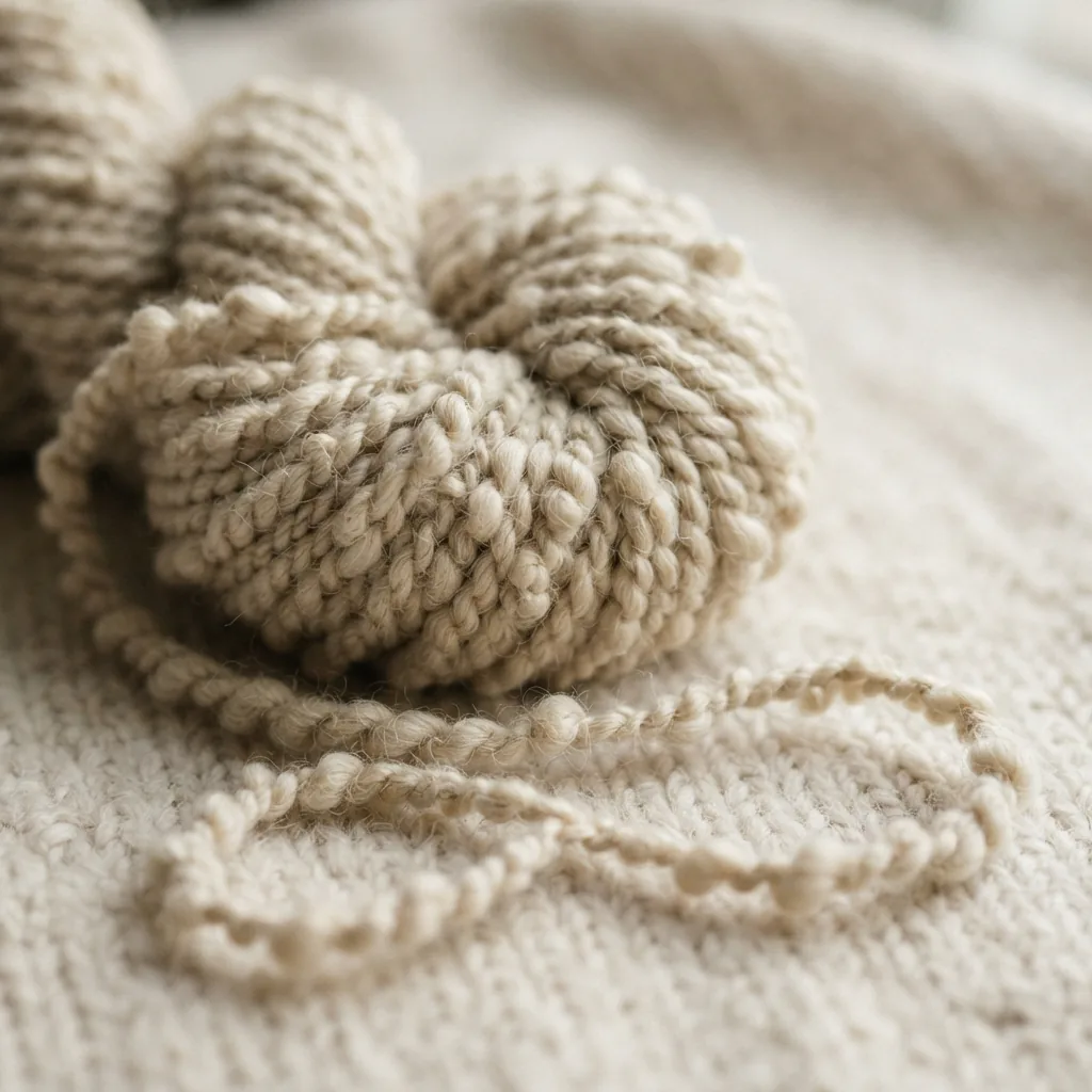 A skein of Demi Purl yarn showing its characteristic textured strand.