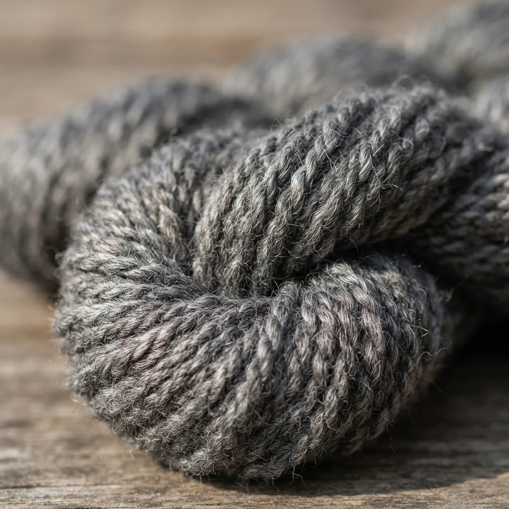 A skein of Loops & Threads Bulky Twist Yarn in a heathered gray, showing the distinctive twisted ply texture.
