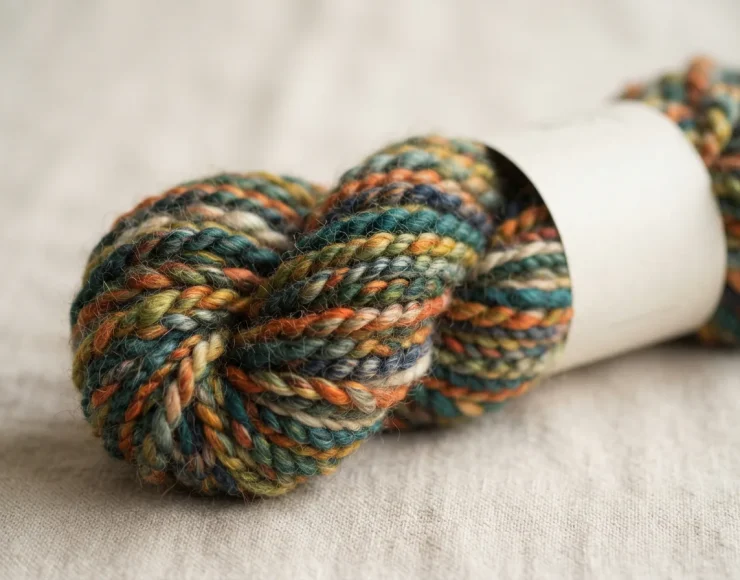 Close-up of a skein of Loops & Threads Twisted Tones yarn showing its soft, twisted texture and color variation.
