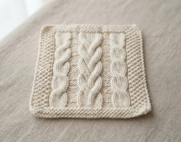 A close-up of Crème Cotton yarn stitches showing a clean, cable-plied texture in a solid color.