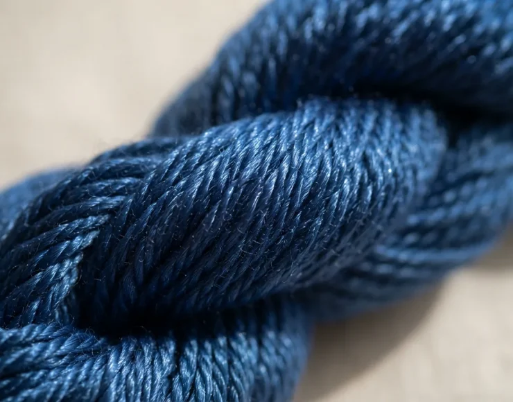 Close-up of Soft & Shiny yarn showing its smooth, plied texture and light-reflecting sheen.